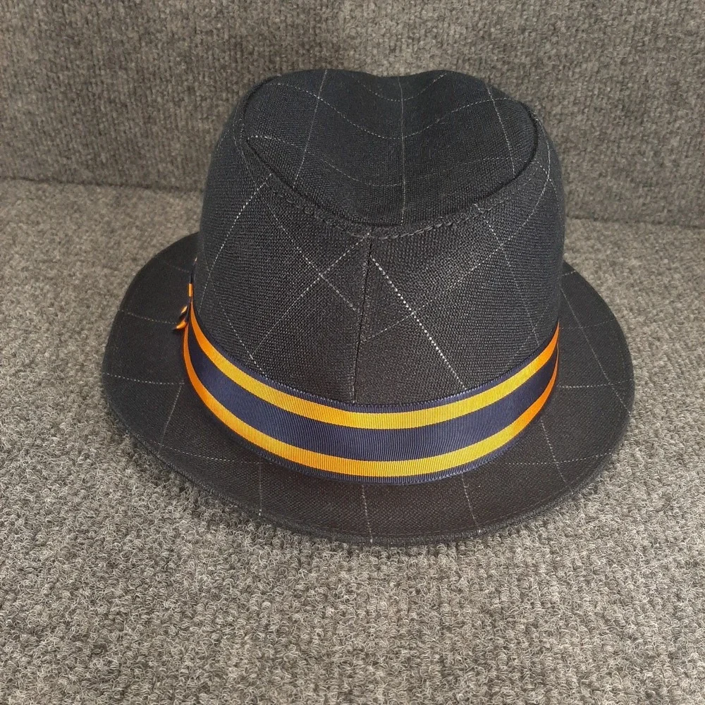 Goorin Bros Fedora Hat Black Gray Pin Striped Yellow Blue Band Mens Size XL USA